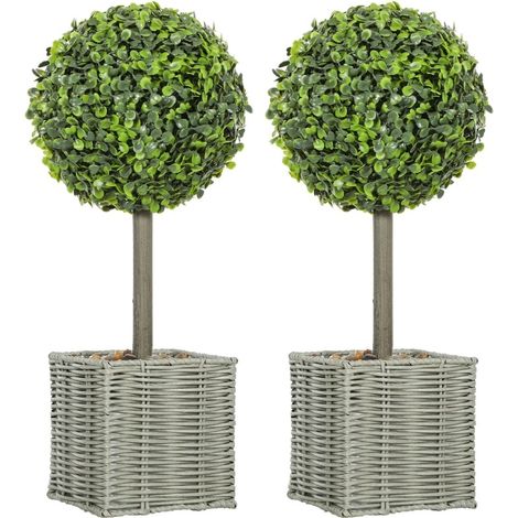 Set 2 piante artificiali bosso in vaso, resistenti ai raggi UV, 50 cm, verde (1/5)