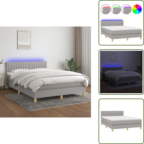 Sommier à lattes de lit et matelas et LED Gris clair 140x190 cm - Sommier Tapissier - Lit Plateforme - Matelas Inclus - Éclairage Led - Têtière Ajustable (1/5)
