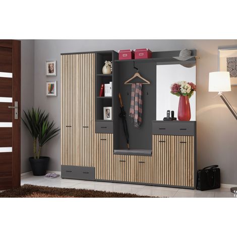 Ensemble de 6 meubles pour penderie "Marco IV" - Gris/Beige - L 180 x H 203 x P 32 cm - Livraison gratuite (1/5)