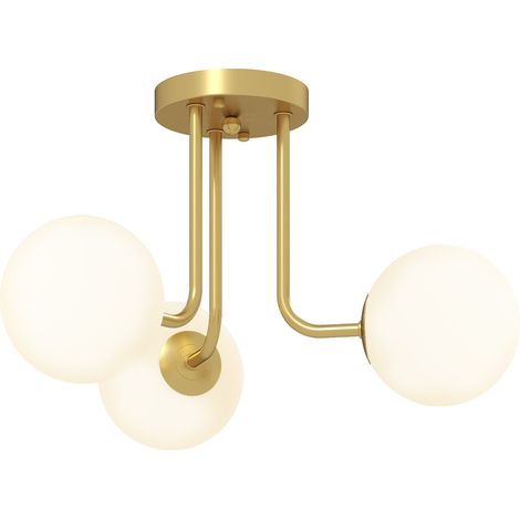 HOMCOM Light Fixture with 3-Light Globe Shades, Modern Ceiling Light, Gold (1/5)