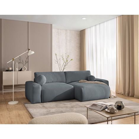 Constance - canapé d'angle réversible 4 places convertible avec coffre en tissu - gris (1/5)