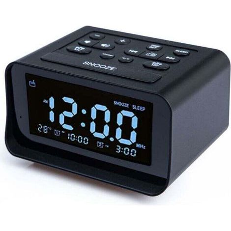 Digitaler Radiowecker mit zwei USB-Ladeanschlüssen für das Schlafzimmer, einstellbarer Alarmlautstärke und Helligkeit (schwarz) (1/5)