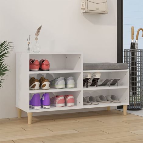 Armoire à chaussure Meuble à chaussures, Facile à Monter Blanc brillant 102x36x60 cm Bois ingénierie -26585 (1/5)