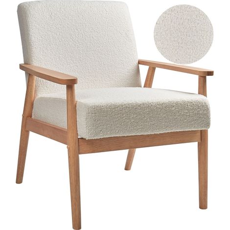 Poltrona retrò da salotto Rivestimento in boucle Struttura in legno chiaro Esrum bianco sporco