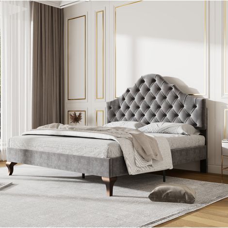 Polsterbett 140x200 mit Lattenrost und Kopfteil Samt OKMYHOME (1/5)