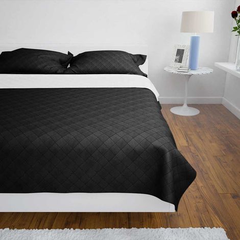 130887 Double-sided Quilted Bedspread Black/White 220 x 240 cm (1/4)