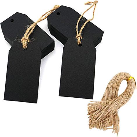 100PCS Papier Kraft Étiquettes,Étiquettes-Cadeaux Bagages Étiquettes - Étiquettes Vierges pour Mariage,Anniversaire,Bagages- avec 100pcs de Ficelle de Jute trapèze noir (1/5)