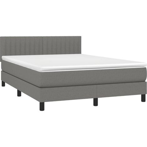 Estructura de cama LED con cabecero con somier colchón 140x200 cm tela gris oscuro TDL0208367