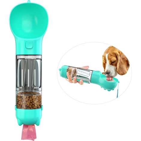 Gobelet multifonctionnel de voyage pour chien avec distributeur d'eau et de nourriture pour animaux, pelle et tabouret (bleu) (1/5)