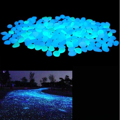Galets de jardin phosphorescents, pierres et cailloux pour la décoration de la cour et des allées, pierres décoratives lumineuses bleues à faire soi-même (200 pièces)