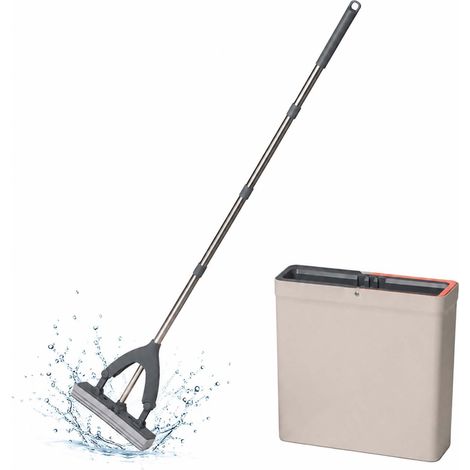 Set di mocio con spugna in PVA, secchio a 3 scomparti e manico in acciaio inox. (1/5)