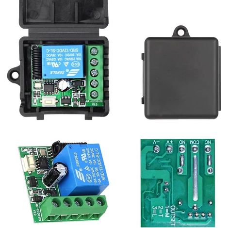 Gebildet 433MHz Universal-Funkfernbedienungsschalter DC 12V 1CH Modul RF-Relais-Empfänger-Sender Momentary Toggle Latch für LED, Pumpe, Auto (1 Senderknopf + 1 1CH Empfänger) (1/4)