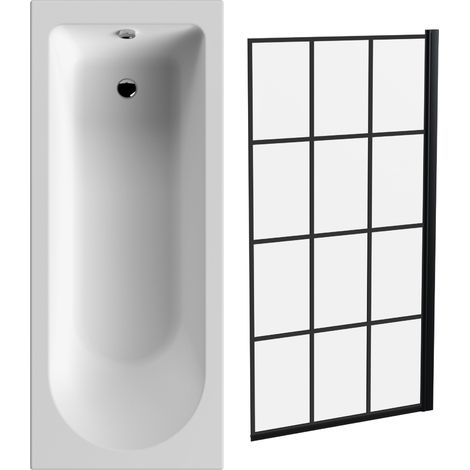 Round Single Ended 1700x700 Bath Set – Leg Set & Black Square Framed Screen (1/4)
