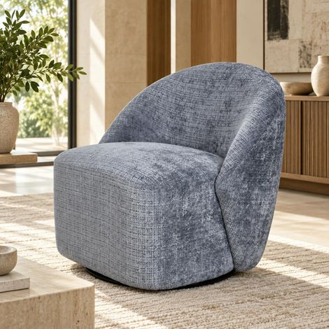 Fauteuil pivotant gris bleu dossier rond tissu texturé IENA (1/5)