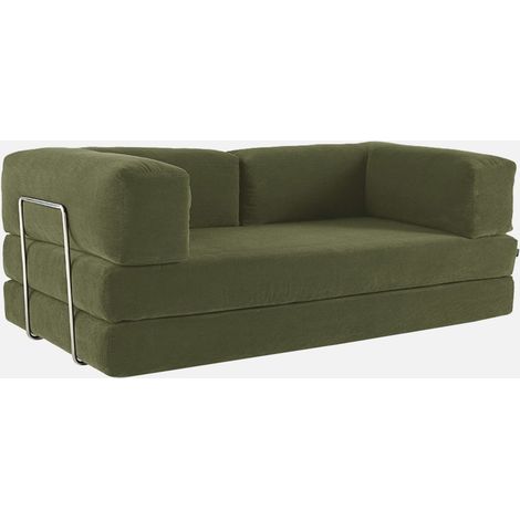 Divano letto futon in velluto a coste e struttura cromata