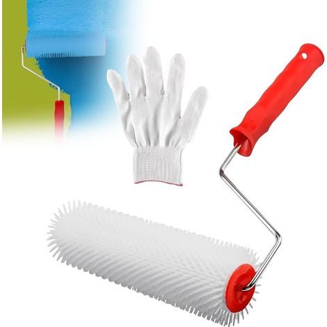 Rouleau Debulleur 23cm, Rouleau à pointes Dents de 14 mm Anti Mousse, Rouleau Debulleur Ragreage avec Gants pour Auto-nivelant Anti-Bulles, Construction Sol (Poils rigides) (1/5)