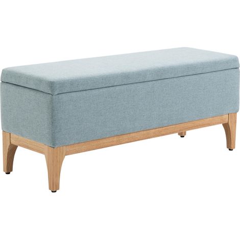 Style scandinave en tissu effet lin bleu : assise confortable, banc coffre de rangement pour bout de lit et salon 110cm (1/5)