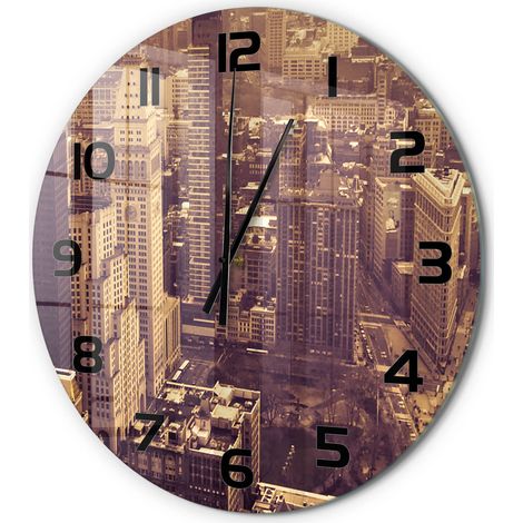 Horloge Murale Ronde Minimaliste en Verre Trempé Silencieuse Design Moderne Manhattan, New York fi 60 cm (1/5)