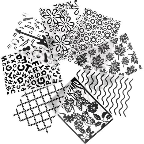 Pochoirs de Gaufrage en Plastique Noir Texture Claire, Stimulation Créativité Lot de 8 pour Création de Cartes pour Scrapbooking et Fabrication D'enveloppes