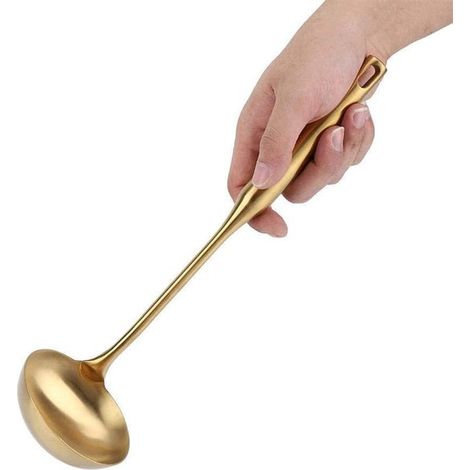 Mestolo da zuppa OIMG in acciaio inox, mestolo e spatola da cucina, cucchiaio da brodo, mestolo grande, manico comodo, spatola da cucina, utensile da cucina utile (oro) (1/5)