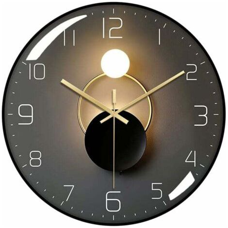 Pair Moderne, geräuschlose Wanduhr, runde digitale Quarz-Wanduhr mit 30 cm Durchmesser (Schwarz)