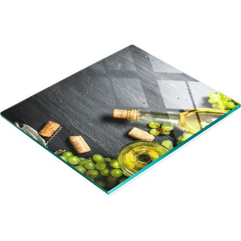 Elegante e resistente vassoio in vetro con stampa di vino bianco e frutta, 60x52 cm. (1/5)