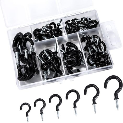 Ganci a vite in vinile, 70 pezzi ganci in metallo per tazze da parete, soffitto, legno, ganci a vite rivestiti in plastica per appendere tazze, chiavi, piante, luci (6 misure)