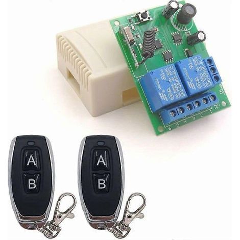 Interrupteur de télécommande sécurisé sans fil 12 V CC 433 MHz RF 10 A avec récepteur relais et 2 émetteurs, pour moteur, éclairage, portail, contrôleur DIY (1/4)