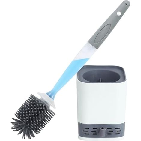 Brosse WC Silicone, Brosse Toilette et Supports, Système intégré de nettoyant, Stocker et libère des Agents de Nettoyage, Antibactérienne, Anti-Goutte, Séchage Rapide sans Odeur (1/4)