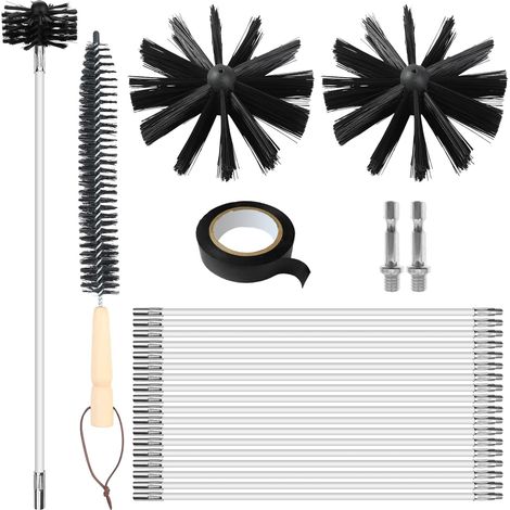 24 Pièces Hérisson Ramonage, 18 Tiges 41 Cm, 2 Têtes Brosse 20 Cm, Pour Cheminée Et Conduit (1/5)