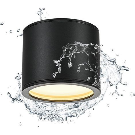 Spot en Saillie IP44 Noir, Spots de Plafond 230V, Plafonnier Salle de bain, Spot LED en Saillie avec GX53 douille, Ø82x67mm aluminium Rond Downlight Imperméable, pour Balcon et Cuisine (1/5)