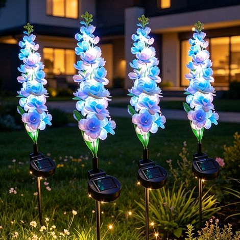 Stück Solarlampen für Außen Garten, LED Blumen Solarleuchten Draußen Violett Mehrfarbig, 2 Modi, IP65 Wasserdicht, Gartenlampen Garten Deko für Yard Rasen Terrasse Balkon Hof & Weihnachten (1/5)