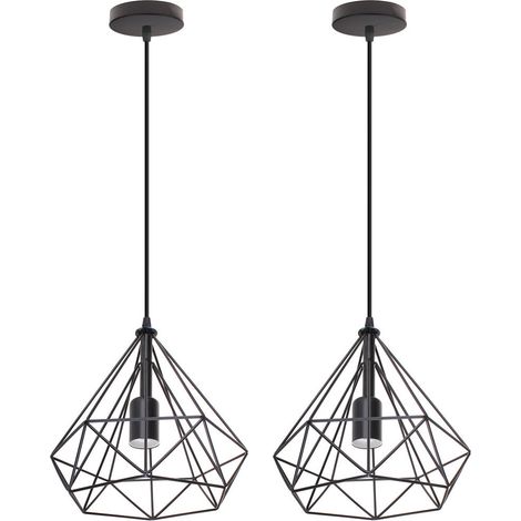 Lustre Suspension Vintage E27 Lampe Suspension Forme Diamant Créative Éclairage de Plafond Réglable Noir Ø25CM - 2Pcs (1/5)