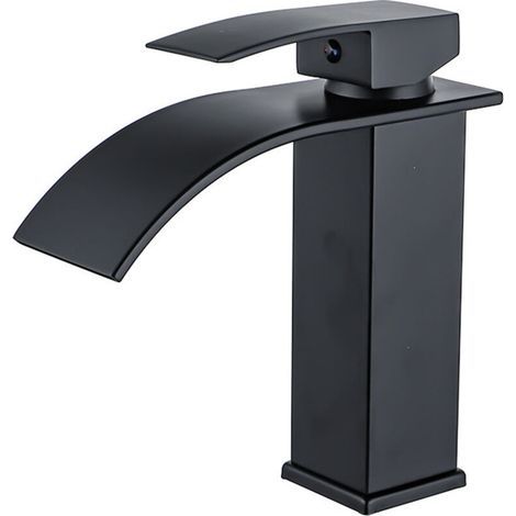 Robinet cascade laqué noir évier de comptoir chaud et froid armoire de salle de bain robinet monotrou robinet de lavabo cascade, robinet mitigeur cascade, robinet de salle de bain monotrou en laiton (1/5)