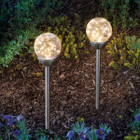 Ensemble de prises de jardin solaire en mosaïque de verre blanc chaud, éclairage solaire de jardin, esotec 102312 (1/4)