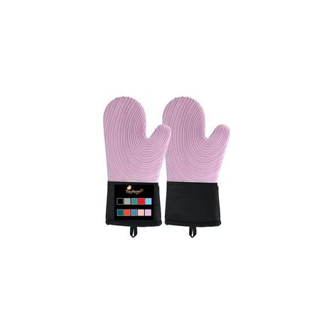 Guanti da forno in silicone - Guanti da forno estesi con fodera morbida, senza BPA, facili da pulire e flessibili - Set di guanti da forno per cucinare, cuocere al forno e grigliare (-Crezuo)