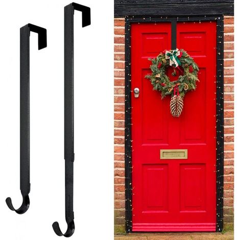 (1 Piece, Matte Black) Door Wreath Hook, Adjustable 38-64cm, for Larger Doors up to 9kg, Upgraded Door Wreath Hook, Decorative Hook