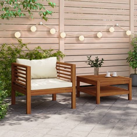 2 pcs Ensemble de canapés,Banquette Sofa pour Salon et coussins blanc crème Acacia solide MEMV377190 (1/5)