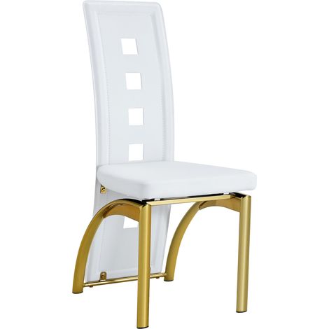 Lot de 2 chaises de salle à manger en cuir régénéré blanc mat avec dossier ajouré géométrique et pieds métal doré, style moderne pour salon et cuisine - CHICFURN (1/5)