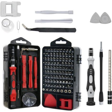 Kit de réparation 115 en 1 avec tournevis de précision (et petite brosse) pour téléphones portables, smartphones, tablettes, ordinateurs portables et lunettes (rouge) (1/5)