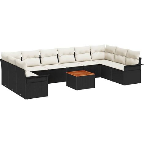 Garden Sofa Set with Storage 11 pcs Black and Cream Poly Rattan vidaXL (1/5)