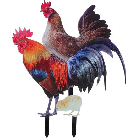 Huhn und Hahn Gartendeko 3 Stück Wetterfest mit Robusten