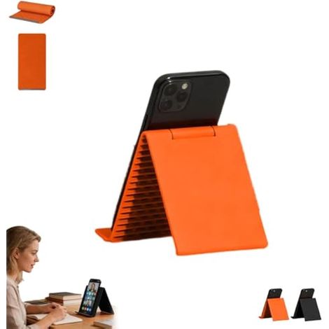 Support de téléphone portable en silicone souple et aluminium, pliable, pliable, universel, réglable, antidérapant, pour téléphones portables, tablettes et ordinateurs portables (orange) (1/5)