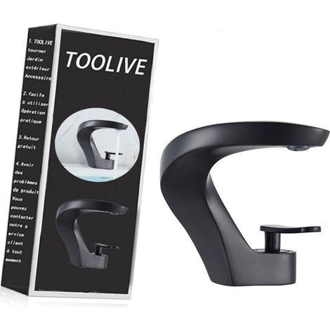 VURAHOME - Robinet lavabo salle de bain, courbe mitigeur monocommande lavabo salle de bain, robinet lavabo noir eau chaude et froide, laiton massif (1/5)