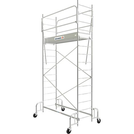 Tubesca Comabi – Échafaudage roulant Junior 200 – Hauteur de travail 3,80 m – Acier pour sol plat et dénivelé – Auto-stabilité jusqu'à 4,80 m