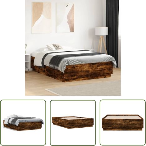 The Living Store Cadre de lit sans matelas chêne fumé 120x190 cm - Cadre De Lit - Lit Double - Lit Moderne - Lit En Bois - Sommier (1/5)