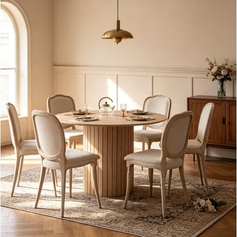 Mesa de comedor redonda de 120 cm de madera clara moderna para 4-6 personas FloraGrace (1/5)