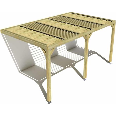 Pergola bois • 5m x 3m • adossée • sens profondeur • lames orientables bioclimatiques incluses • livraison comprise (1/3)