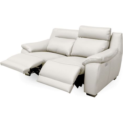 Canapé 2 places avec 2 relax en 100% tout cuir épais luxe italien - 2 relax électriques, blanc cassé. BERN