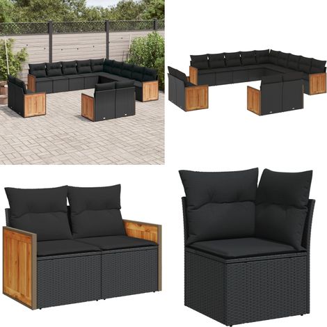 13-tlg. Garten-Sofagarnitur mit Kissen Schwarz Poly Rattan - Gartensortiment - Gartenmöbelset - Rattan Möbel - Lounge Set - Esszimmergarnitur - Home & Living (1/5)